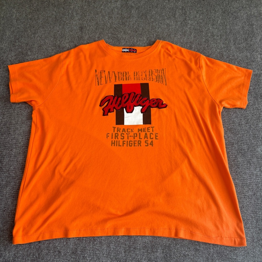 Tommy Jeans Mens Orange Track Meet Graphic T-Shirt New York Hilfiger 54 XL 3539